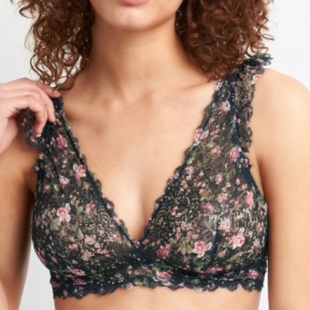 GAP Love by Gap Black Pink Floral Lace Elongated Triangle Bralette | M